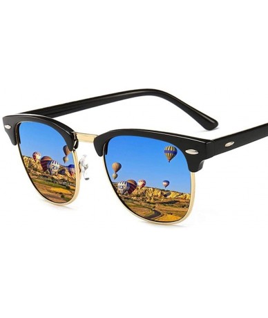 Aviator Vintage Semi-Rimless Brand Designer Sunglasses Women/Men C2 Mattle Black - C6 Black Blue - CZ18XQZOZ5G $10.15