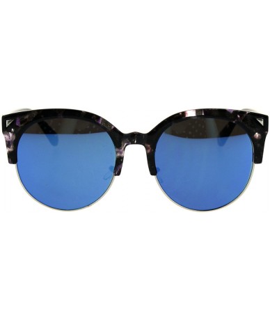 Oversized Round Cateye Sunglasses Womens Half Rim Style Oversized Fashion Shades - Purple Tort (Blue Mirror) - C21876CD7GS $9.36