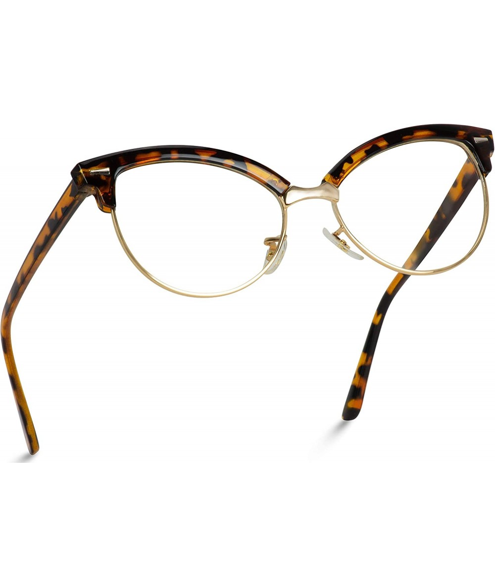 Round New Vintage Retro Semi-Rimless Cat Eye Glasses for Women - Tortoise - CK12O3OXL6O $13.16