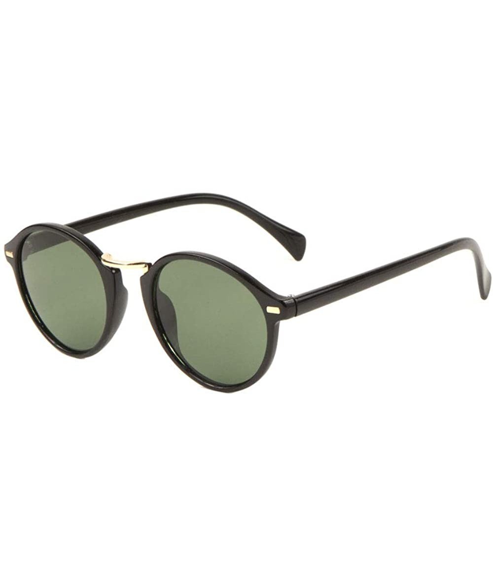 Round Retro Round Glass Lens Sunglasses - Black - C7197A7C0XY $11.37