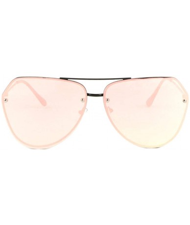 Aviator Rimless Black Frame Color Mirror Thick Lens Geometric Aviator Sunglasses - Pink - CD1987HSO2Q $11.88