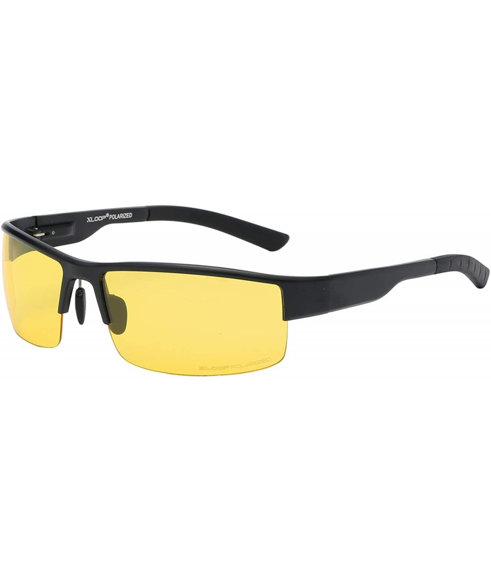 Wrap Polarized Aircraft Aluminum Driving Wrap Around Sunglasses For Men - Matte Black - Polarized Yellow Night Driving - CX18...