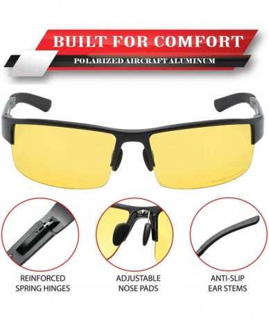 Wrap Polarized Aircraft Aluminum Driving Wrap Around Sunglasses For Men - Matte Black - Polarized Yellow Night Driving - CX18...