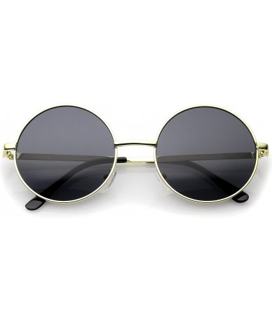 Round Retro Metal Frame Slim Temple Neutral-Colored Lens Round Sunglasses 51mm - Gold / Smoke - CE12NDALBXR $15.01