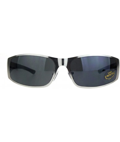 Sport 90s Mens Metal Rim Warp Sport Biker Style Sunglasses - Silver Black - CL18KHIYCDQ $7.26