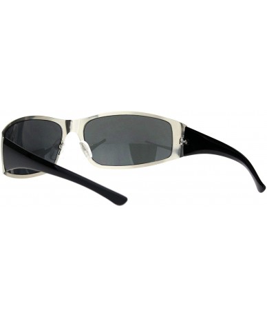 Sport 90s Mens Metal Rim Warp Sport Biker Style Sunglasses - Silver Black - CL18KHIYCDQ $7.26