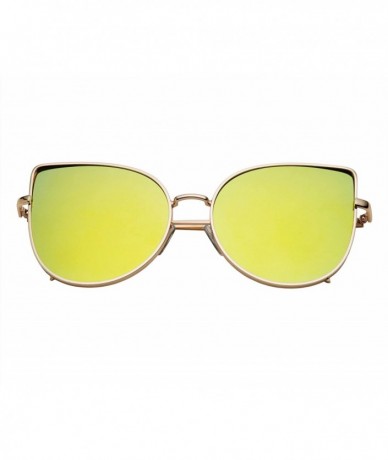 Aviator Women's Aviator Metal Frame Flat Bar Modern Style Sunglasses - Gold Frame Green Lens - CJ12LZUVJJ1 $17.02