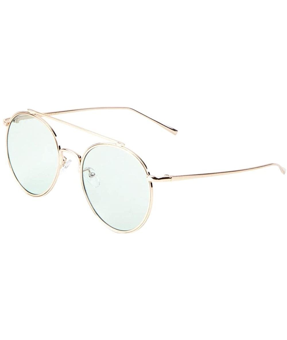 Round Flat Color Lens Flat Top Bar Round Sunglasses - Green - CP1907A07E8 $12.58