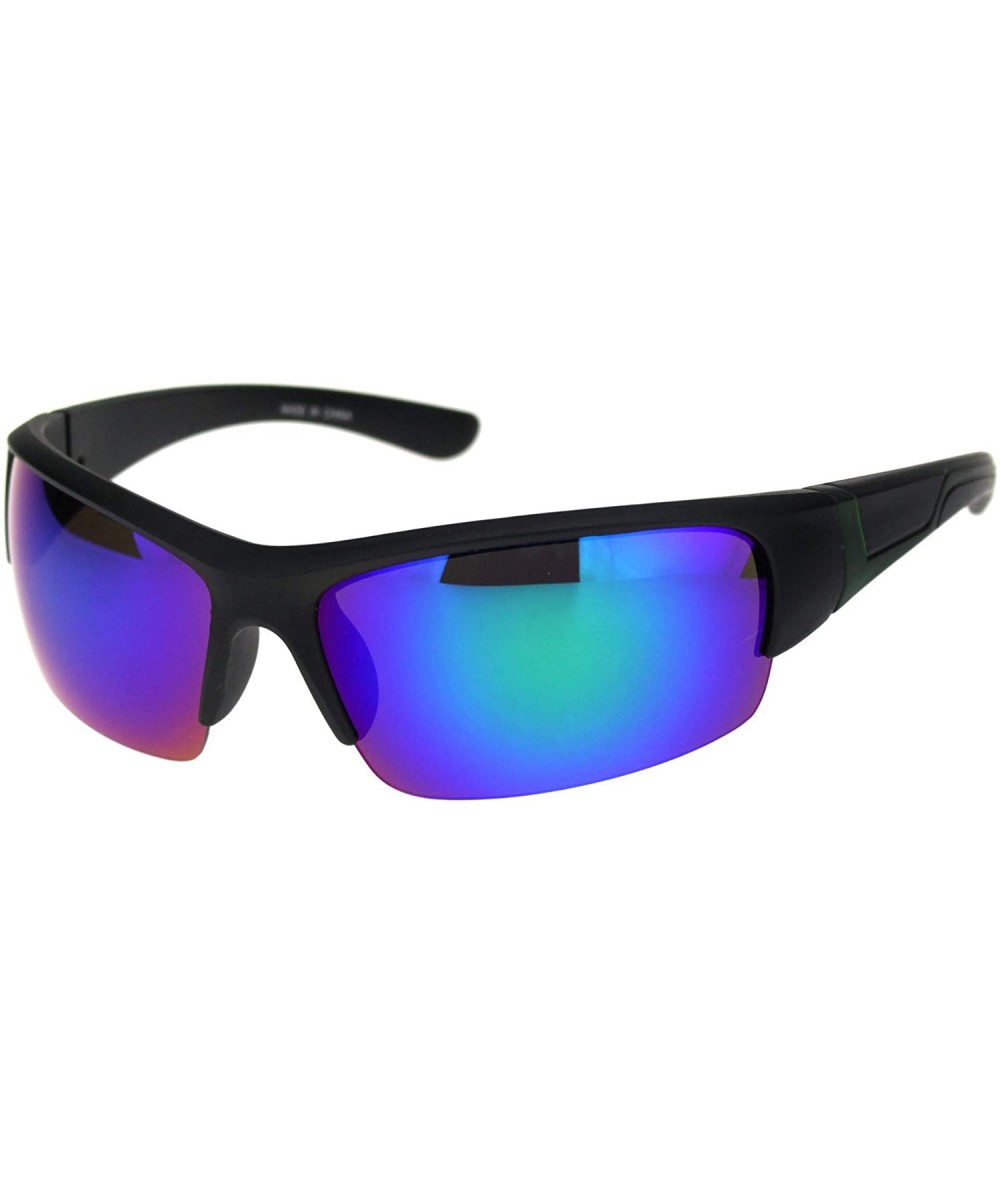 Sport Mens Colored Mirror Narrow Half Rim Sport Warp Sunglasses - Matte Black Green Teal Mirror - CX18OUXKNU0 $10.16