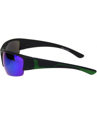 Sport Mens Colored Mirror Narrow Half Rim Sport Warp Sunglasses - Matte Black Green Teal Mirror - CX18OUXKNU0 $10.16