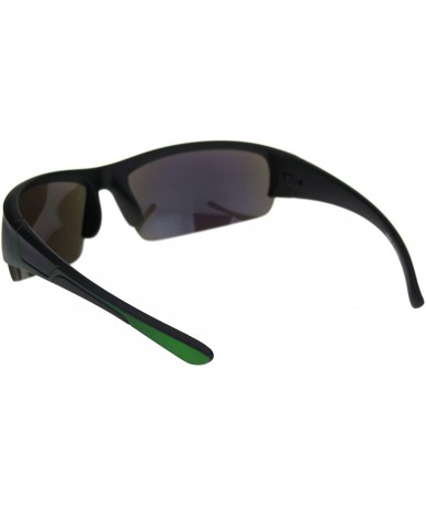 Sport Mens Colored Mirror Narrow Half Rim Sport Warp Sunglasses - Matte Black Green Teal Mirror - CX18OUXKNU0 $10.16