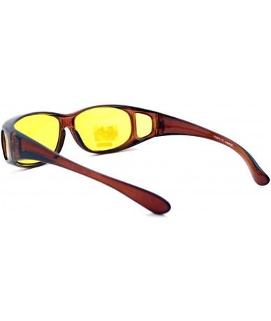 Wrap Fit Over Small Glasses Polarized Night Driving Yellow Lens Sunglasses Brown - CU120DYXMKT $12.02