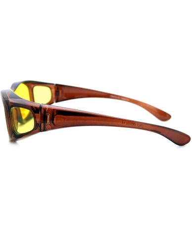 Wrap Fit Over Small Glasses Polarized Night Driving Yellow Lens Sunglasses Brown - CU120DYXMKT $12.02