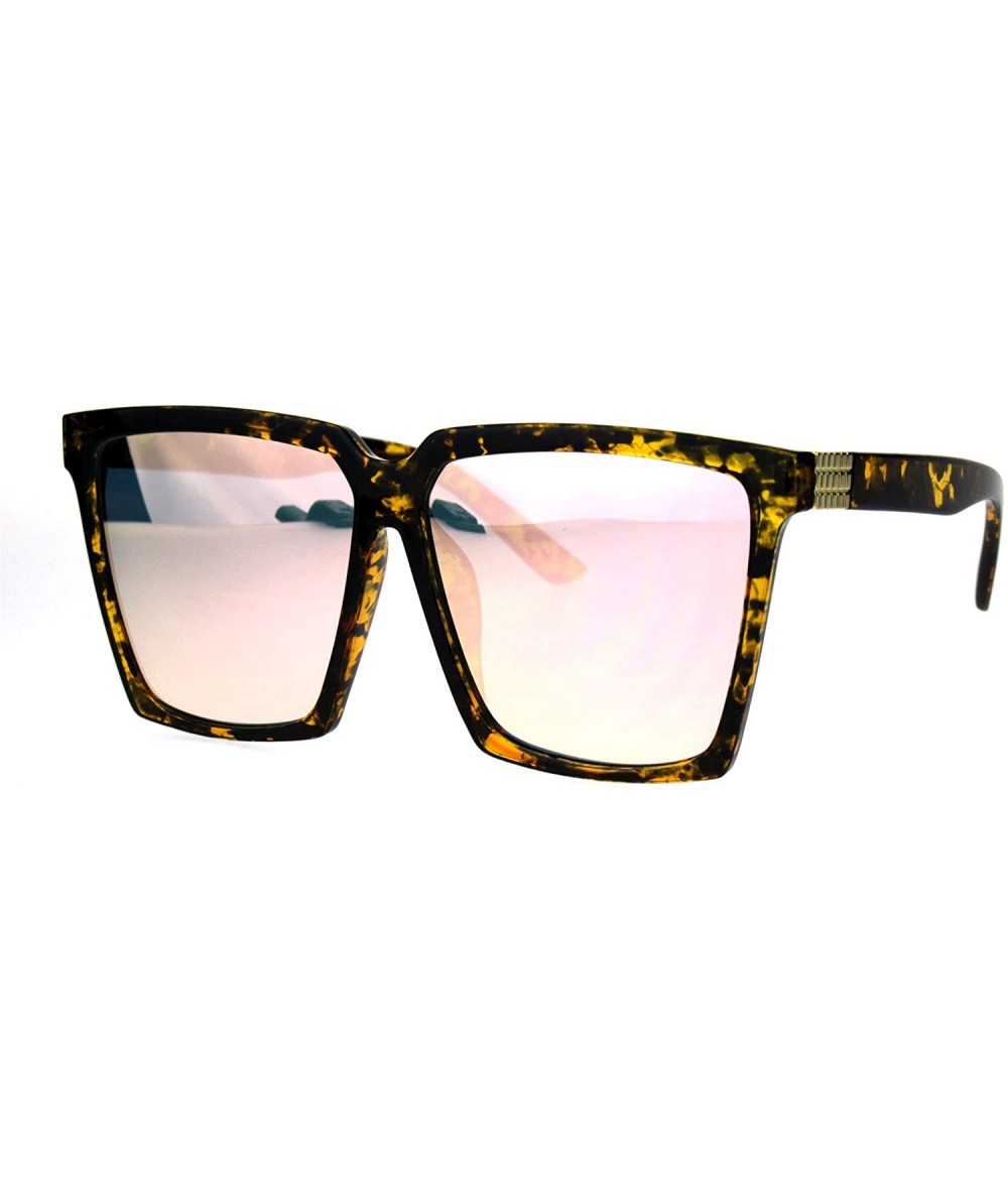 Oversized Womens Oversized Sunglasses Square Designer Frame Mirror Lens UV 400 - Tortoise (Pink Mirror) - CS186HYAX0C $14.05