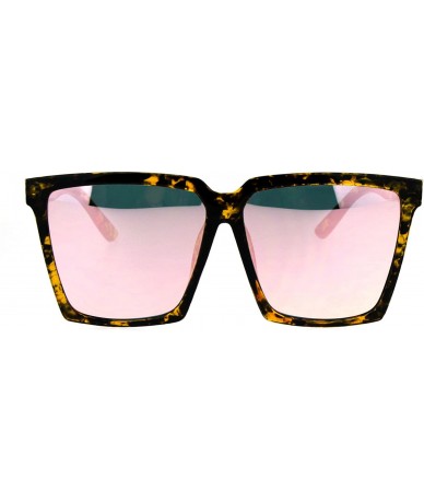 Oversized Womens Oversized Sunglasses Square Designer Frame Mirror Lens UV 400 - Tortoise (Pink Mirror) - CS186HYAX0C $14.05