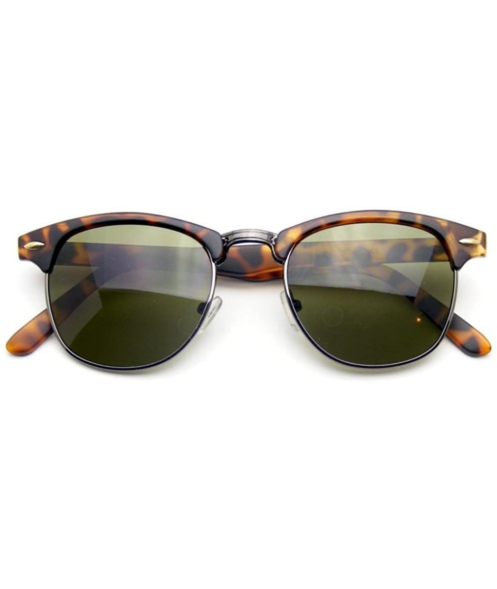 Round Classic Half Frame Horned Rim Gold Accent Half Frame Sunglasses - Tortoise Black - CV12NZT8XP8 $8.53