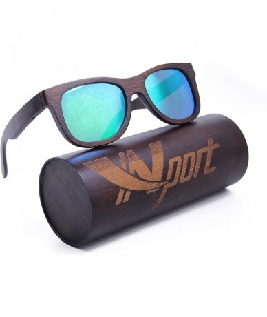 Square Polarized Bamboo Wood Sunglasses for Men Women - Handmade Sunglasses with Case - Green - CH197AHUWRI $21.60