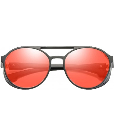 Round Fashion Sunglasses for Women Men Summer Beach Eyewear - Black Frame+red Lens - CL18Q6NGHQT $14.58