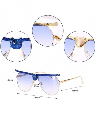 Square Bee Pilot Sunglasses Oversize Metal Frame Vintage Retro Men Women Shades - Gold Frame Blue Lens - CI190L5Z37E $7.63