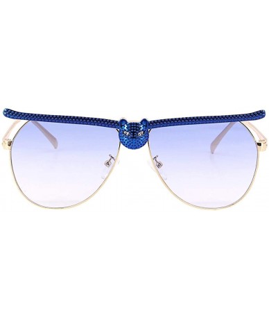 Square Bee Pilot Sunglasses Oversize Metal Frame Vintage Retro Men Women Shades - Gold Frame Blue Lens - CI190L5Z37E $7.63