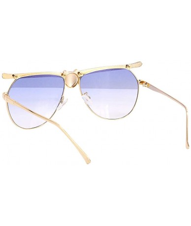 Square Bee Pilot Sunglasses Oversize Metal Frame Vintage Retro Men Women Shades - Gold Frame Blue Lens - CI190L5Z37E $7.63