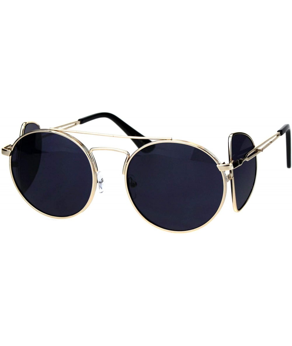 Round Unisex Round Sunglasses Extra Side Cover Lens Metal Frame UV 400 - Gold (Black) - C418IEI5R8L $12.08