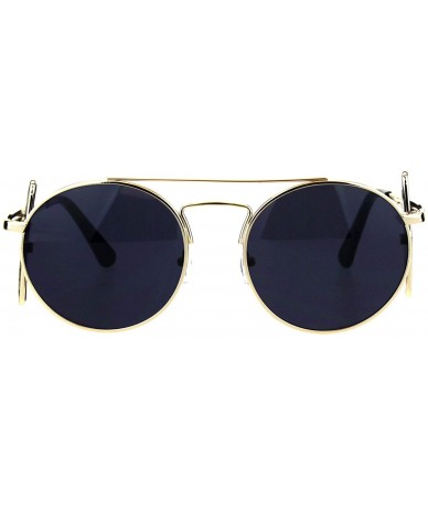 Round Unisex Round Sunglasses Extra Side Cover Lens Metal Frame UV 400 - Gold (Black) - C418IEI5R8L $12.08