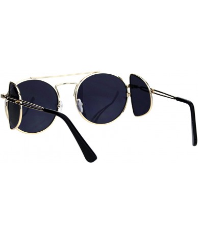 Round Unisex Round Sunglasses Extra Side Cover Lens Metal Frame UV 400 - Gold (Black) - C418IEI5R8L $12.08