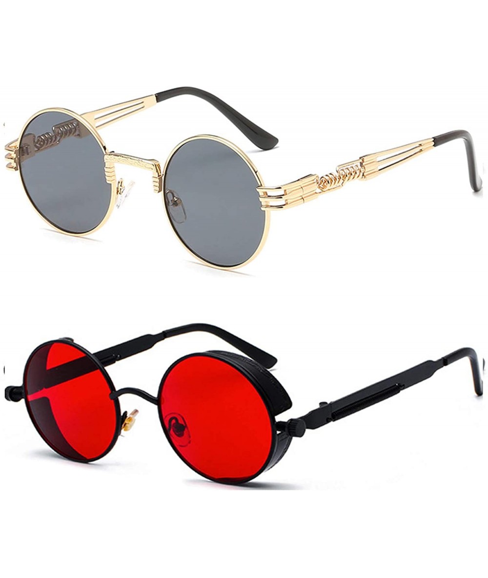 Retro Steampunk Sunglasses for Women Men Unisex Round Metal Frame