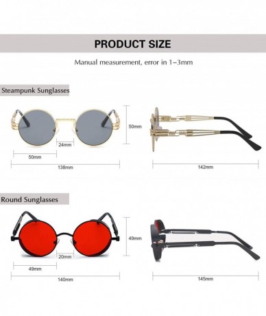 Sport Retro Gothic Steampunk Sunglasses for Women Men Round Lens Metal Frame - Round Steampunk Spring Hinge 2 Pack - CB18YOOG...