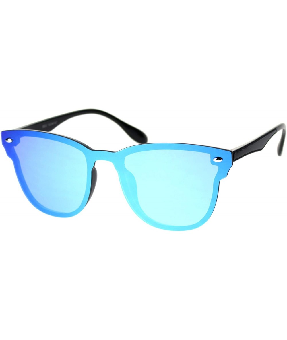 Shield Unisex Panel Lens Shield Hipster Plastic Horn Sunglasses - Black Blue Mirror - CA18T8H0GDR $11.93