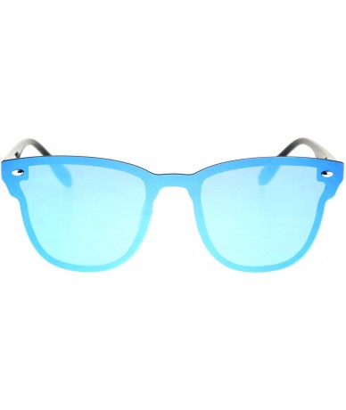 Shield Unisex Panel Lens Shield Hipster Plastic Horn Sunglasses - Black Blue Mirror - CA18T8H0GDR $11.93