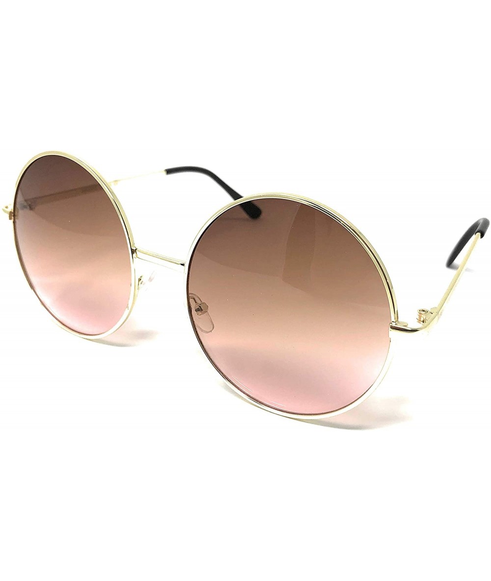 Oversized XL Oversize Metal Round Hippie Sunglasses - Gold- Tan to Pink - CY18Q5E0KSM $12.17