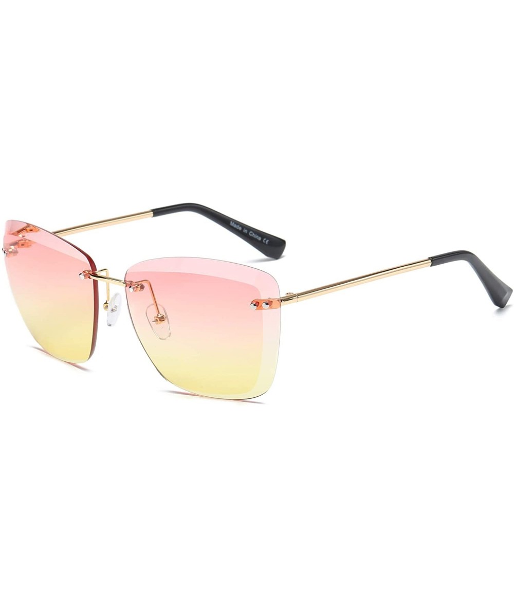 Oversized Women Fashion Rimless Flat Lens Square Oversized Sunglasses - Pink/Yellow - CQ18WU06NM3 $20.72