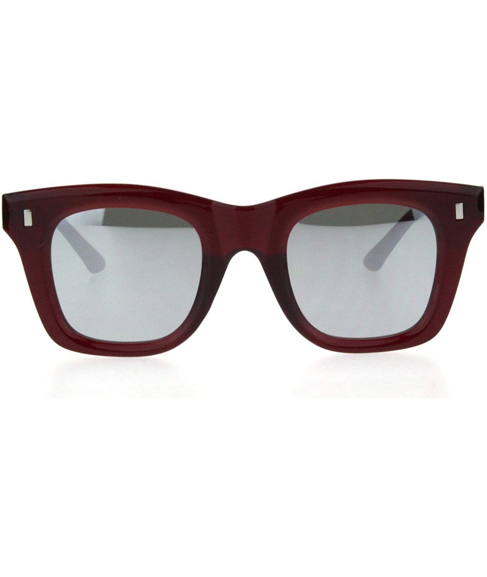 Rectangular Vintage Retro Thick Plastic Horn Rim Hipster Sunglasses - Burgundy Silver Mirror - C518QG3293Q $10.72