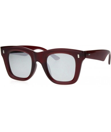 Rectangular Vintage Retro Thick Plastic Horn Rim Hipster Sunglasses - Burgundy Silver Mirror - C518QG3293Q $10.72