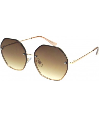 Rectangular Womens 90s Rimless Octagon Designer Metal Rim Sunglasses - Gold Gradient Brown - CH18OEKS7SL $10.62