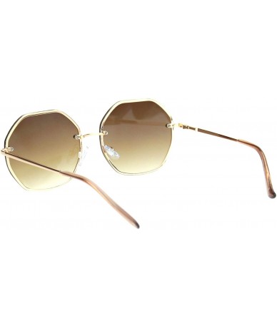 Rectangular Womens 90s Rimless Octagon Designer Metal Rim Sunglasses - Gold Gradient Brown - CH18OEKS7SL $10.62