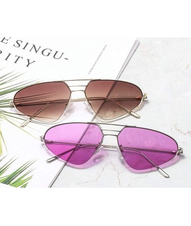 Oval Cat Sunglasses Women Fashion Purple Mirror Shades Gradient Metal Frame Men Sun Glasses with Box UV400 - Purple - C719387...