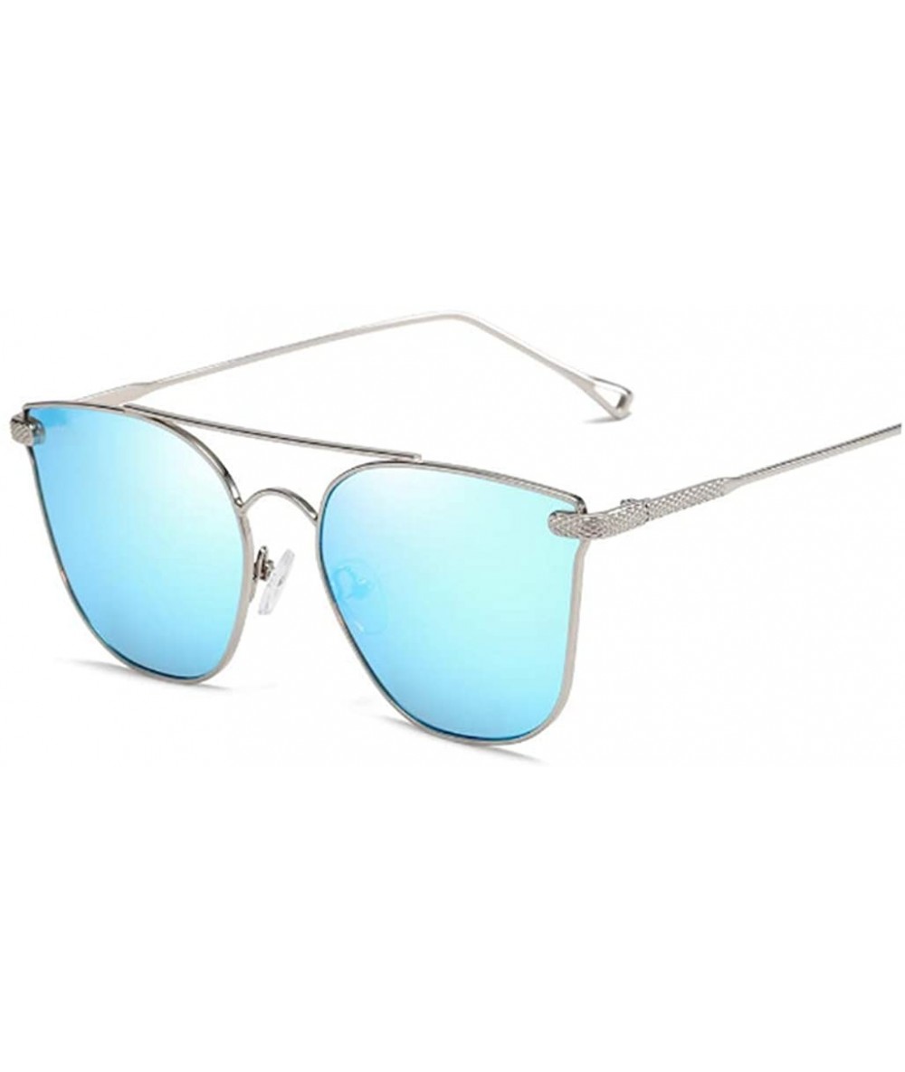 Goggle Anti-UVA - UVB of Women's Metal Color Film Sunglasses - Silver Frame Blue Lens - CV18XX83LI0 $27.39