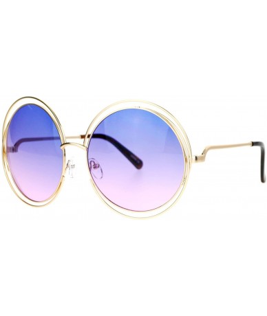 Round Womens Round Double Wire Metal Rim Oversize Circle Lens Sunglasses - Blue Pink - CE12CDS8TDN $13.30