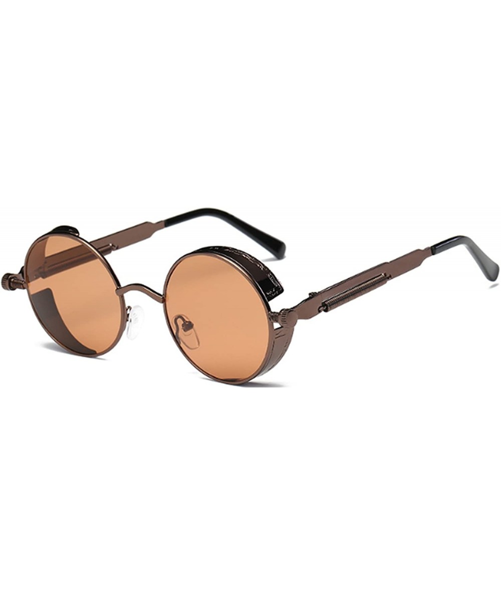 Round Retro Steampunk Fashion Round Metal Circle Frame Sunglasses - Amber-amber - C41804NX45Z $13.90