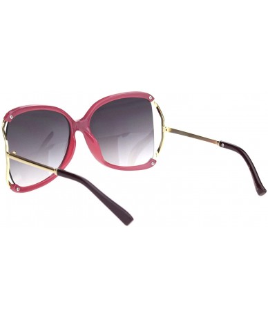 Butterfly Womens Luxury Exposed Side Lens Squared Butterfly Sunglasses - Burgundy Gradient Black - CF18NUW6U0C $10.75