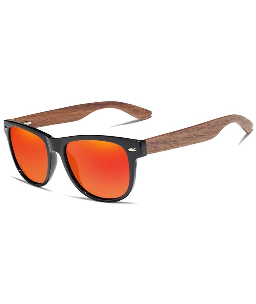 Square zebra wood sunglasses with blue mirrored polarized lenses
