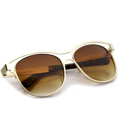 Wayfarer Modern Open Metal Brow Square Lens Horn Rimmed Sunglasses 57mm - Gold / Amber - CB12KCNNI7N $10.70