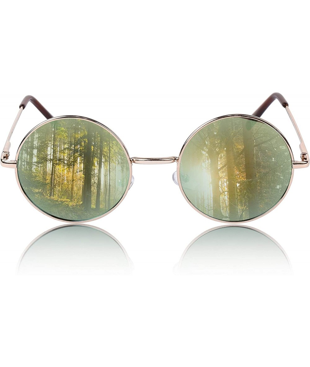 Round Round Sunglasses Circle Retro Hippie Flat Mirrored Lens Glasses UV400 - Green Mirrored Lens - CA18SDN0DXM $7.43