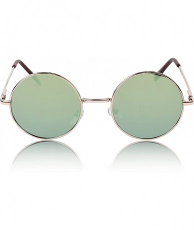 Round Round Sunglasses Circle Retro Hippie Flat Mirrored Lens Glasses UV400 - Green Mirrored Lens - CA18SDN0DXM $7.43