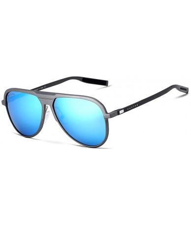 Sport Classic Aviator Polarized Sunglasses UV Mirrored Lens Aluminum Frame - Gray & Blue - C8182DEG2R3 $11.03