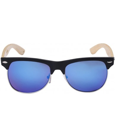 Rimless Bamboo Half Frame Mirrored Sunglasses 540908BM-REV - Matte Black/Blue - CC124UIFM3T $14.12