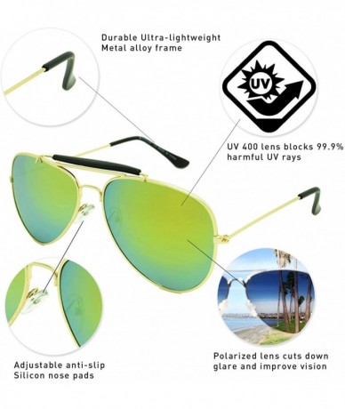 Aviator Classic Aviator Sunglasses Lightweight Metal Frame Polarized Lens - Style 2- Gold/Gold - C0195A760EG $12.96